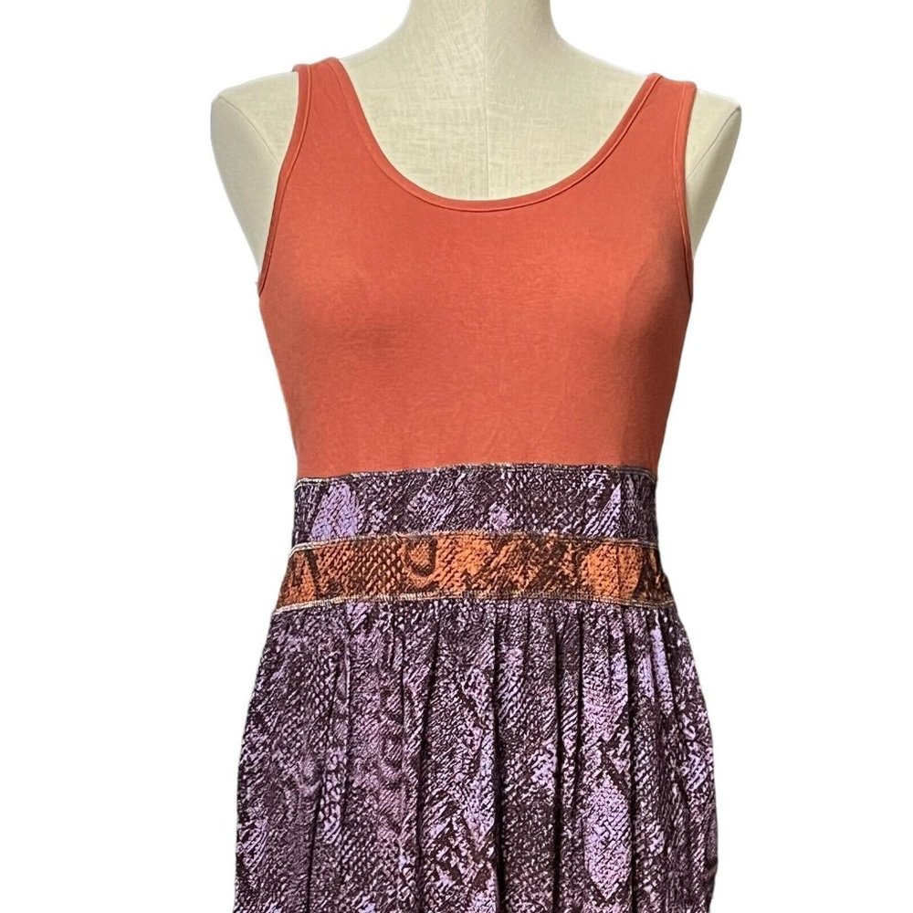NEW NWT ANTHROPOLOGIE LONG MAXI DRESS SMALL SLEEVELESS ORANGE PURPLE COM… - Picture 3 of 6